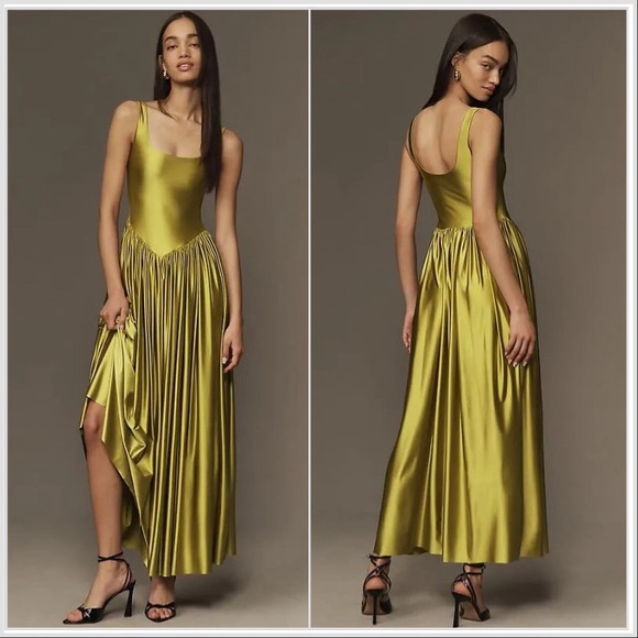 Anthropologie Delfi Collective Oriana Satin Liquid Gold Maxi Dress sz M - Picture 4 of 16